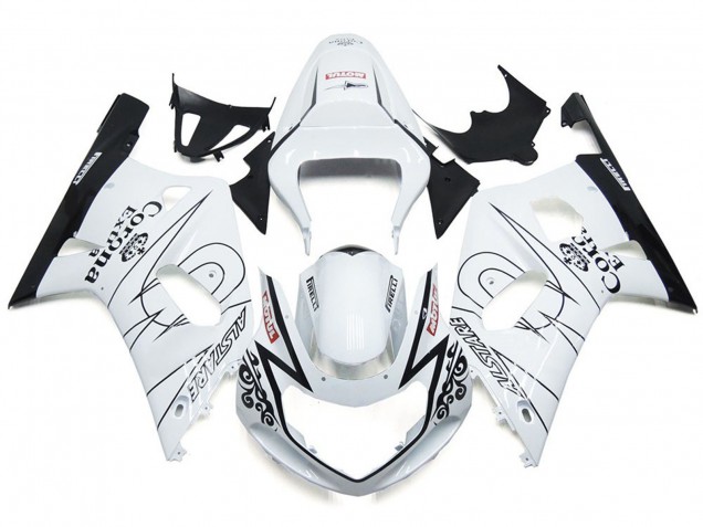 Bianco Lucido Corona & Nero 2001-2003 GSXR 600-750 Carena Moto Bianco Lucido Corona & Nero 2001-2003 GSXR 600-750 Carena Moto