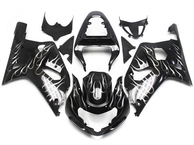 Bianco & Nero Lucido Fiamma 2001-2003 GSXR 600-750 Carena Moto Bianco & Nero Lucido Fiamma 2001-2003 GSXR 600-750 Carena Moto