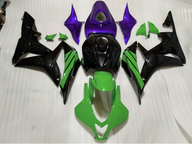Nero Lucido & Accenti Verdi & Viola 2007-2008 CBR600RR Carena Moto Nero Lucido & Accenti Verdi & Viola 2007-2008 CBR600RR Carena Moto