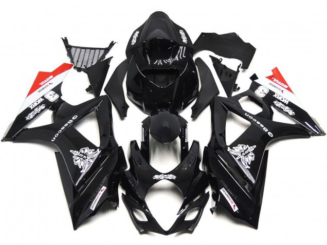 Nero Personalizzato Con Un Tocco Di Bianco & Rosso 2007-2008 GSXR 1000 Carena Moto Nero Personalizzato Con Un Tocco Di Bianco & Rosso 2007-2008 GSXR 1000 Carena Moto