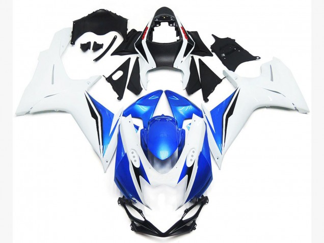 Stile Bianco Lucido & Blu 2011-2024 GSXR 600-750 Carena Moto Stile Bianco Lucido & Blu 2011-2024 GSXR 600-750 Carena Moto