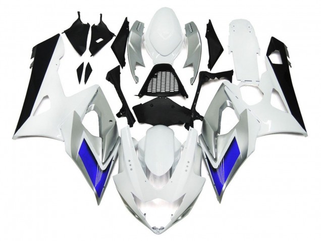 Stile Bianco Lucido Con Sfumature Argento & Blu 2005-2006 GSXR 1000 Carena Moto Stile Bianco Lucido Con Sfumature Argento & Blu 2005-2006 GSXR 1000 Carena Moto